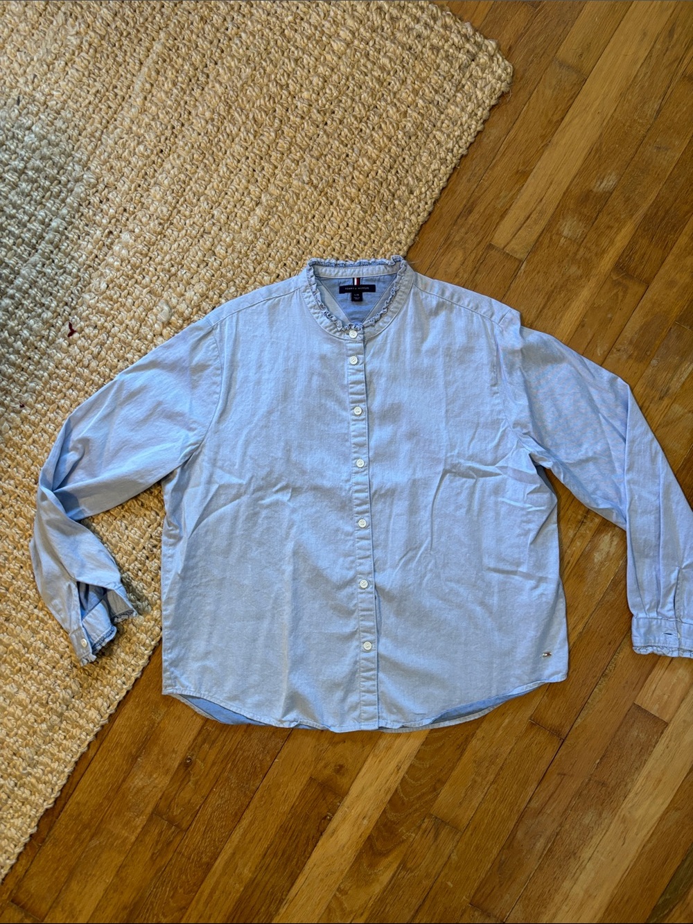 Tommy Hilfiger Light Blue Ruffle-Collar Button-Down Shirt